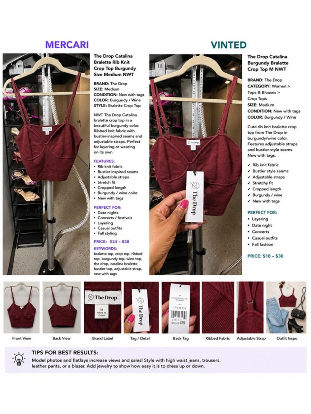 The Drop Catalina Burgundy Bralette Crop Top M NWT